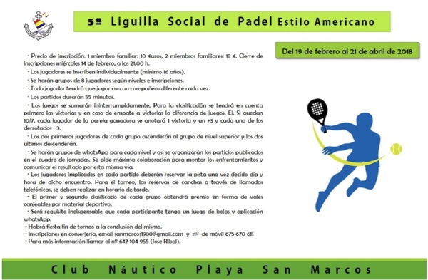 5ª Liguilla Social de Padel 2018 Estilo Americano
